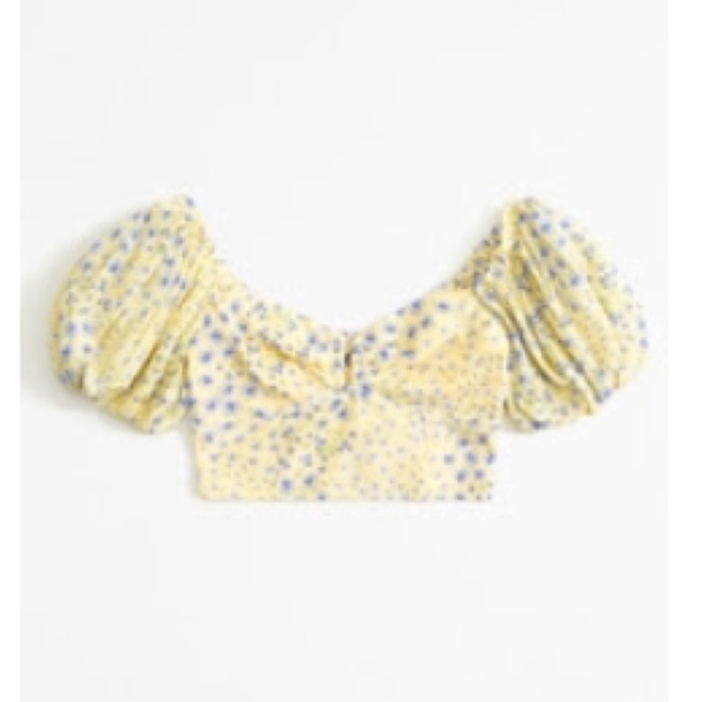 Abercrombie & Fitch Yellow Floral Crop Top w Puufed sleeves